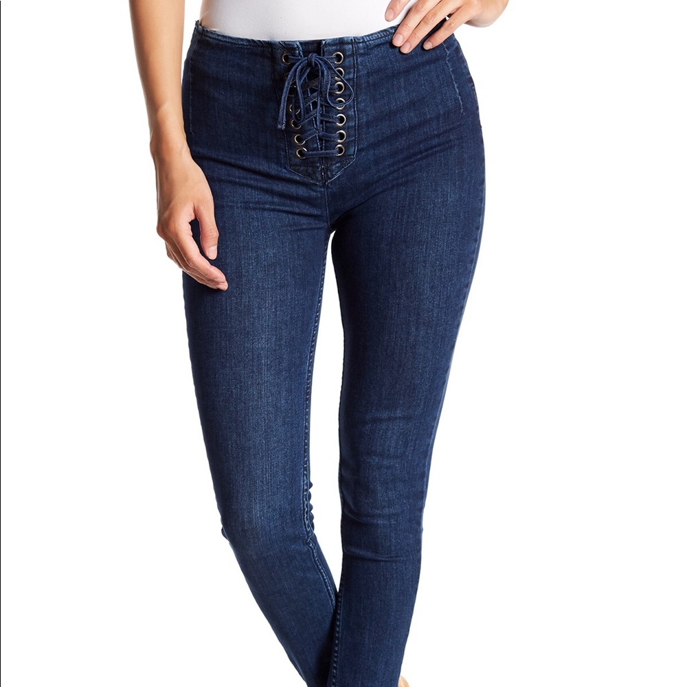 Free People High Waisted Lace Up Skinny Jean